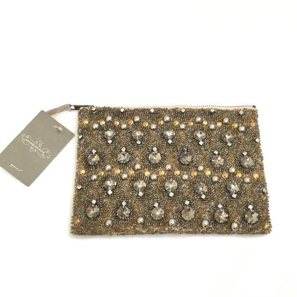 ANTHROPOLOGIE Gold Soft Jeweled Wedding Clutch NWT - Picture 1 of 6